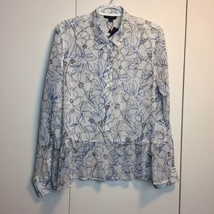 Tommy Hilfiger Floral Sheer Button Blouse Shirt
